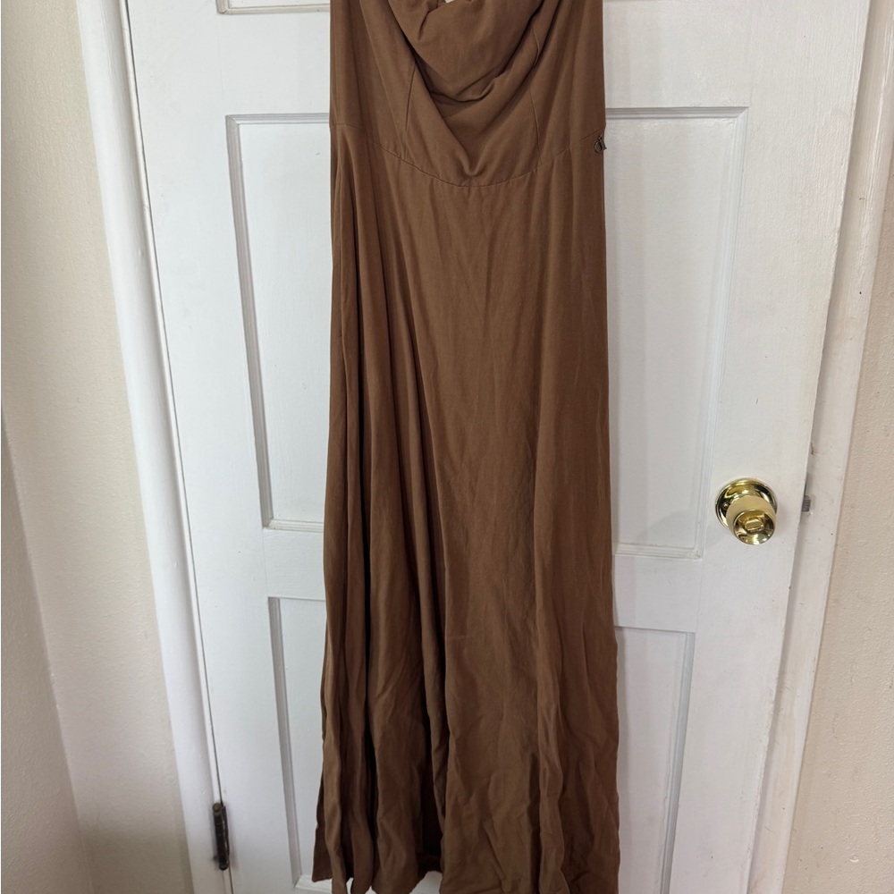 Brown Strapless Maxi Dress